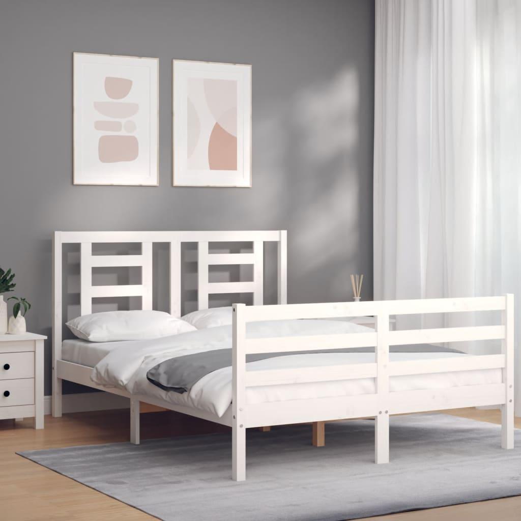Sengeramme med sengegavl 120x200 cm massivt træ hvid