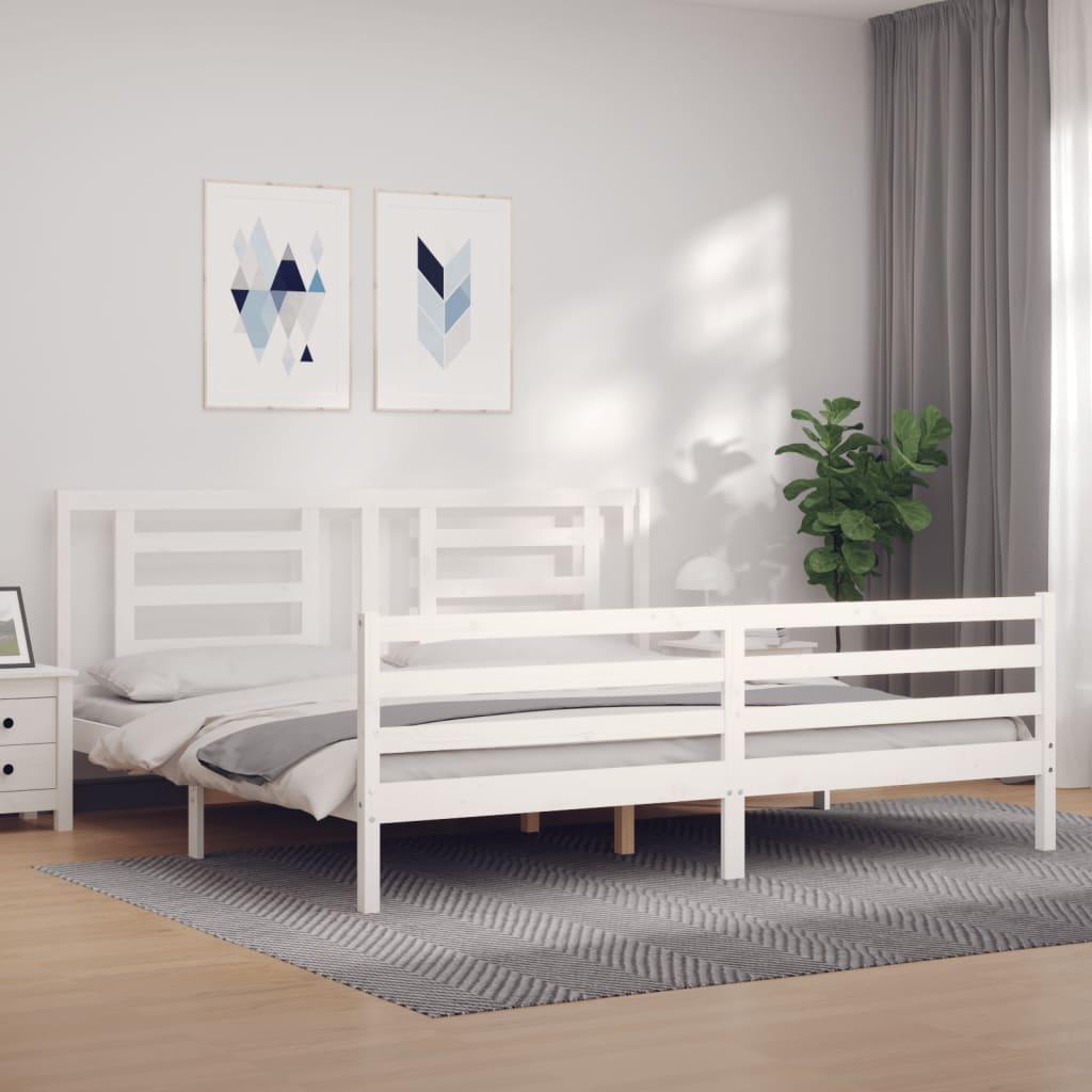 Sengeramme med sengegavl Super King Size massivt træ hvid