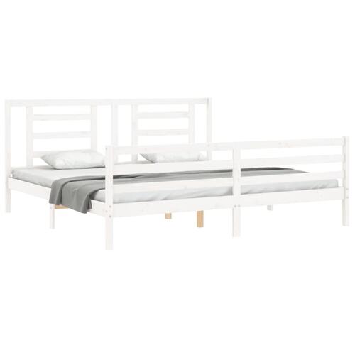 Sengeramme med sengegavl Super King Size massivt træ hvid