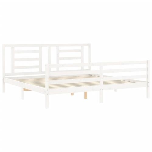 Sengeramme med sengegavl Super King Size massivt træ hvid
