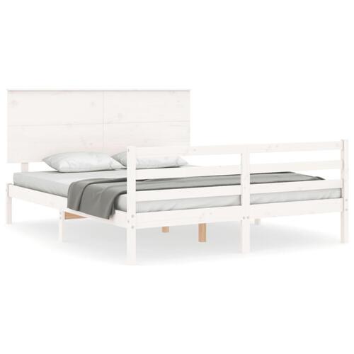 Sengeramme med sengegavl kingsize massivt træ hvid