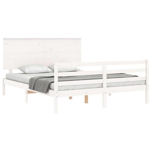 Sengeramme med sengegavl kingsize massivt træ hvid