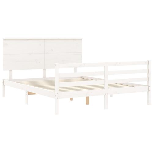 Sengeramme med sengegavl kingsize massivt træ hvid