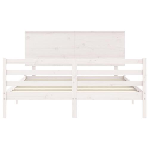 Sengeramme med sengegavl kingsize massivt træ hvid