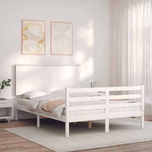 Sengeramme med sengegavl 120x200 cm massivt træ hvid