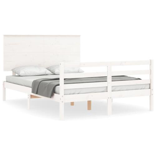 Sengeramme med sengegavl 120x200 cm massivt træ hvid