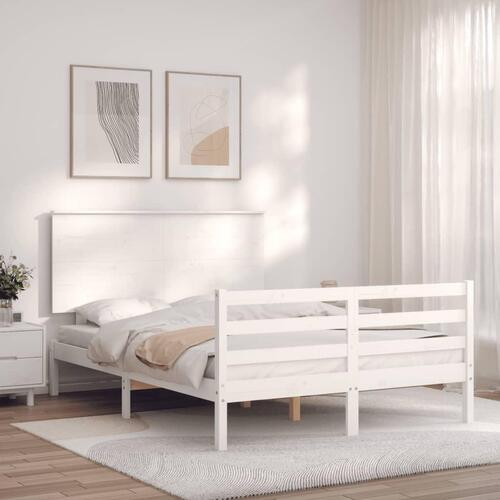 Sengeramme med sengegavl 120x200 cm massivt træ hvid