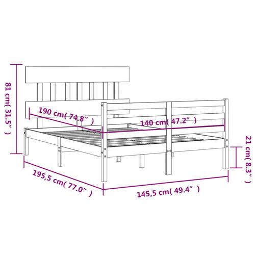 Sengeramme med sengegavl 140x190 cm massivt træ hvid