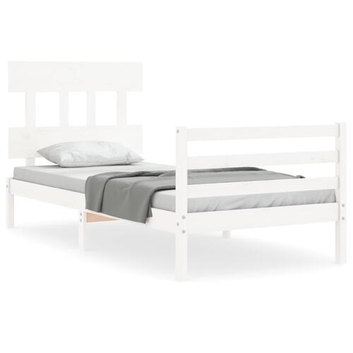 Sengeramme med sengegavl 100x200 cm massivt træ hvid