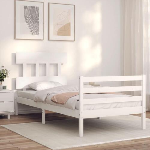 Sengeramme med sengegavl 100x200 cm massivt træ hvid