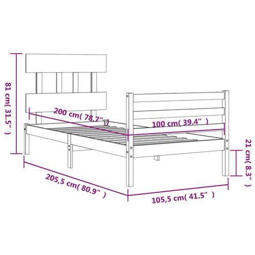 Sengeramme med sengegavl 100x200 cm massivt træ hvid