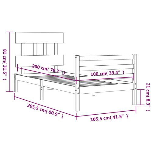 Sengeramme med sengegavl 100x200 cm massivt træ
