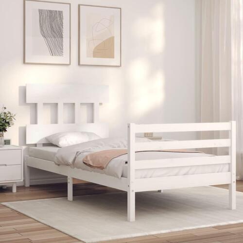 Sengeramme med sengegavl 90x200 cm massivt træ hvid