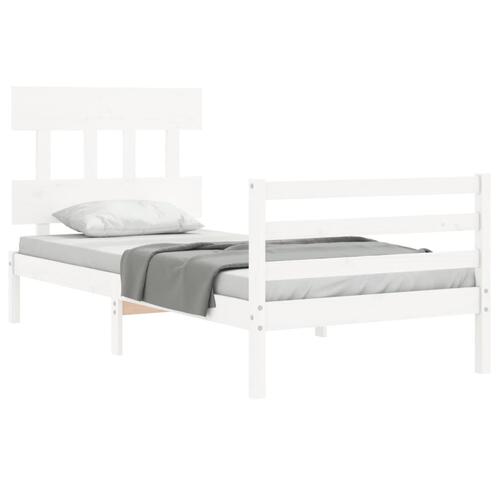 Sengeramme med sengegavl 90x200 cm massivt træ hvid