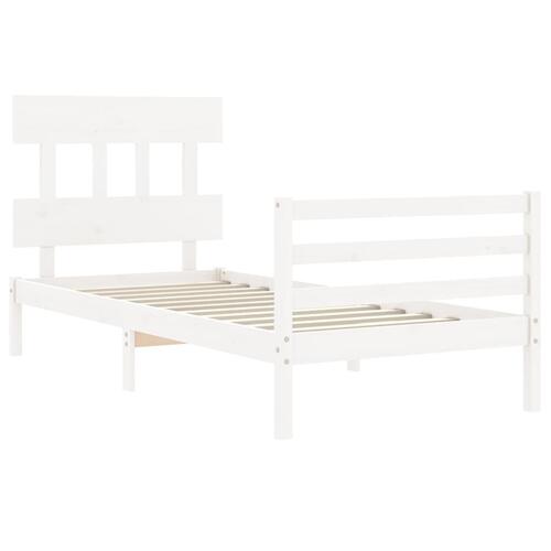 Sengeramme med sengegavl 90x200 cm massivt træ hvid