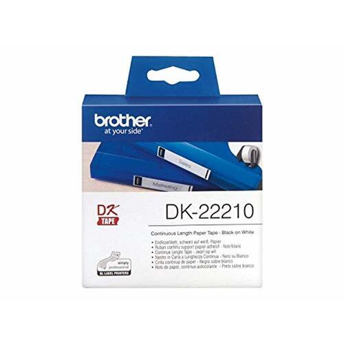 Papir I baner til printere Brother DK22210 29 x 30,48 mm Hvid Sort 80 g/m² (1 enheder)
