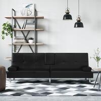 Sovesofa med kopholdere kunstlæder sort