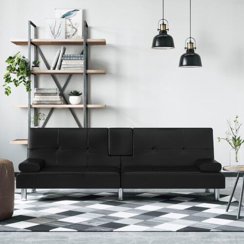 Sovesofa med kopholdere kunstlæder sort