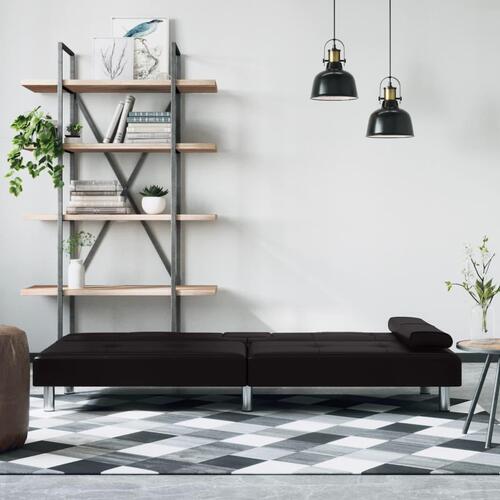 Sovesofa med kopholdere kunstlæder sort