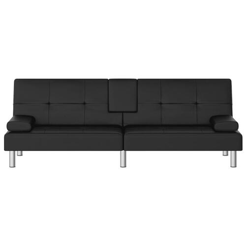 Sovesofa med kopholdere kunstlæder sort