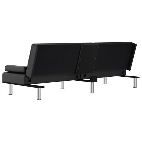 Sovesofa med kopholdere kunstlæder sort