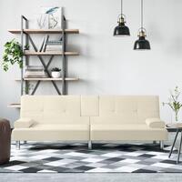 Sovesofa med kopholdere kunstlæder cremefarvet