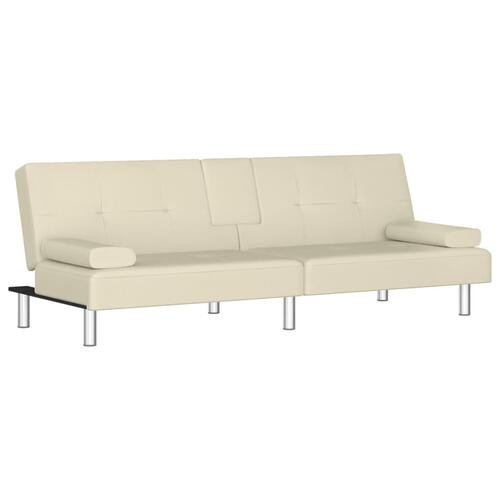Sovesofa med kopholdere kunstlæder cremefarvet