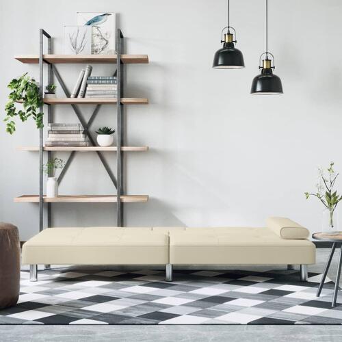 Sovesofa med kopholdere kunstlæder cremefarvet