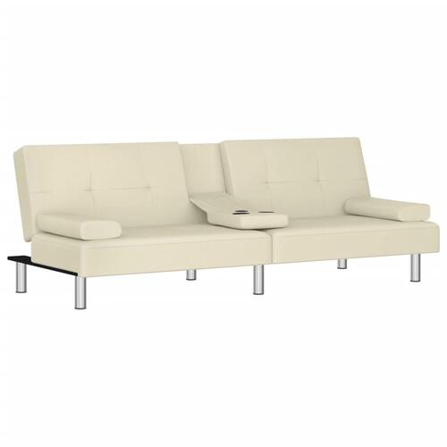 Sovesofa med kopholdere kunstlæder cremefarvet