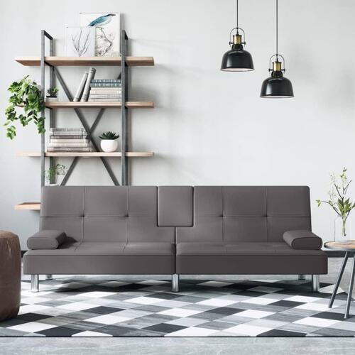 Sovesofa med kopholdere kunstlæder grå