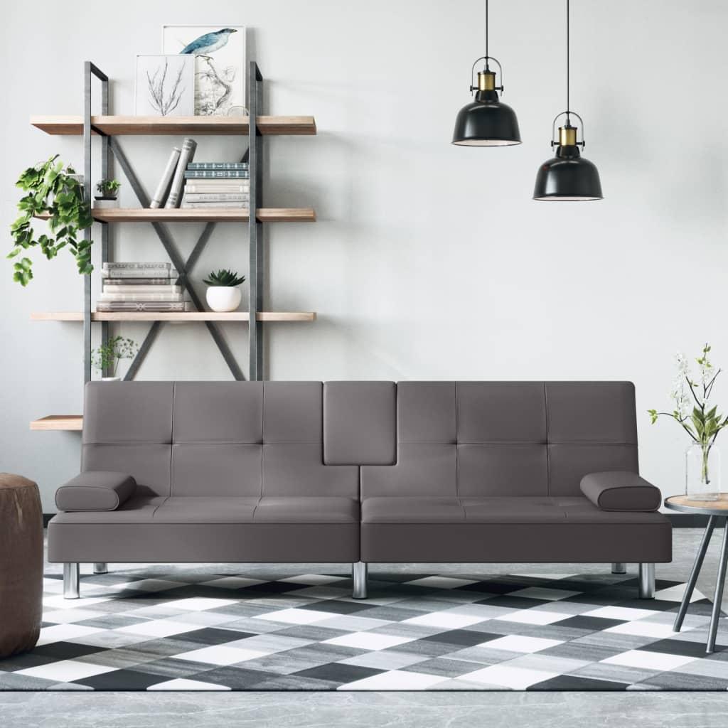 Sovesofa med kopholdere kunstlæder grå