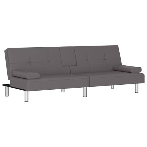 Sovesofa med kopholdere kunstlæder grå