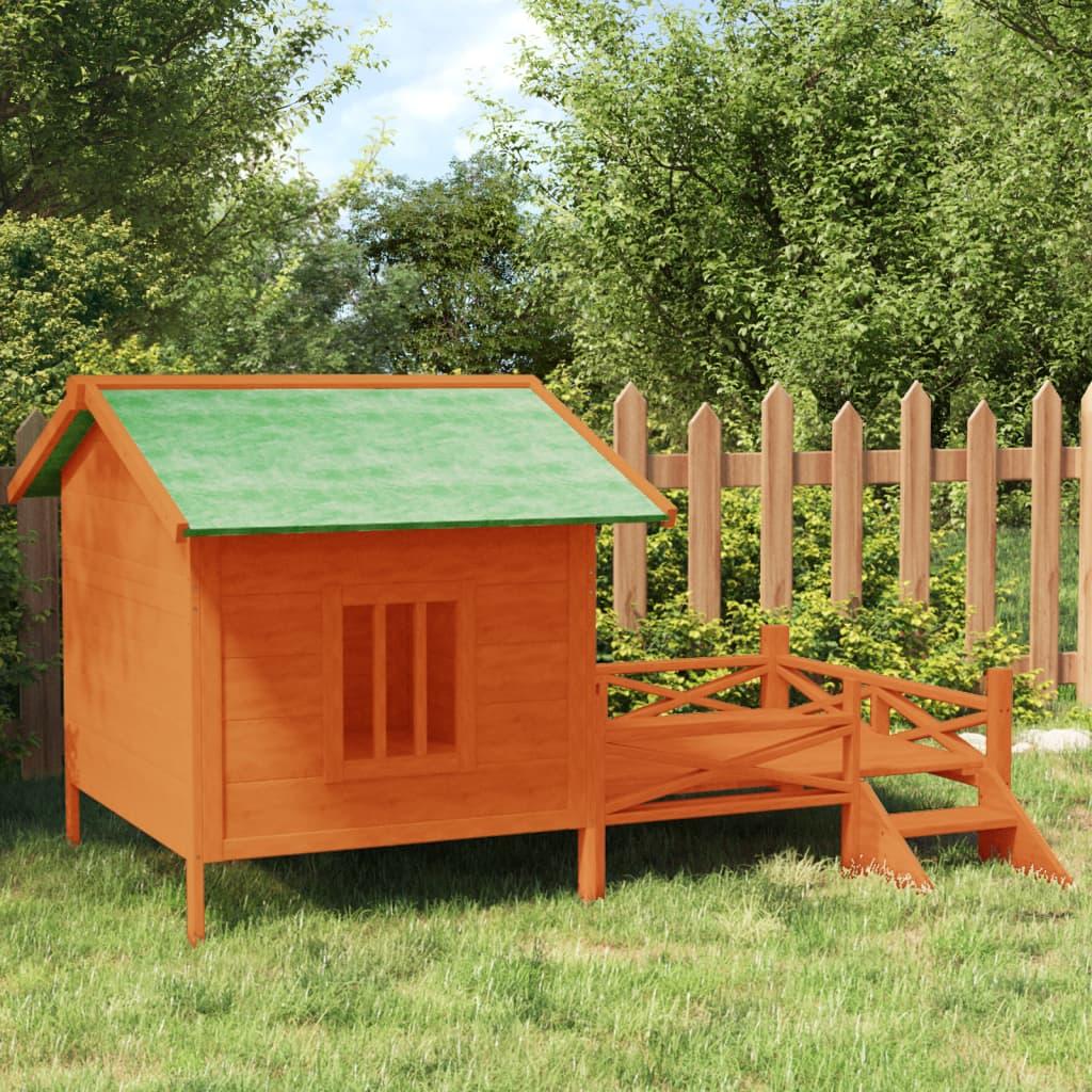 Hundehus 159x120x88,5 cm massivt fyrretræ brun