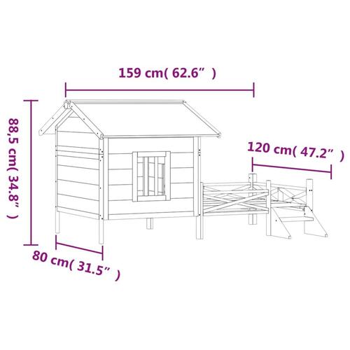 Hundehus 159x120x88,5 cm massivt fyrretræ brun
