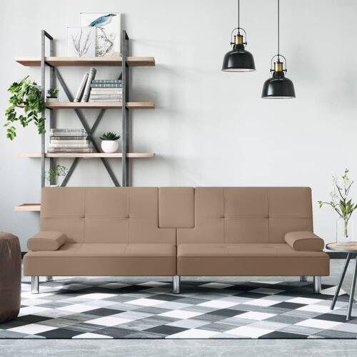 Sovesofa med kopholdere kunstlæder cappuccinofarvet