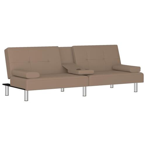 Sovesofa med kopholdere kunstlæder cappuccinofarvet