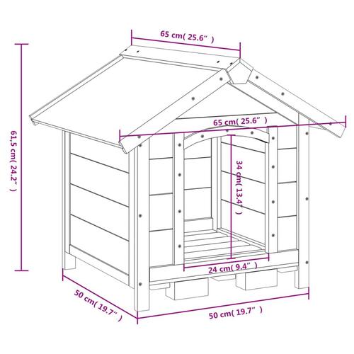 Hundehus 65x65x61,5 cm massivt fyrretræ mokkafarvet