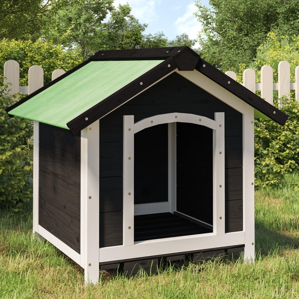 Hundehus 65x65x61,5 cm massivt fyrretræ grå billede