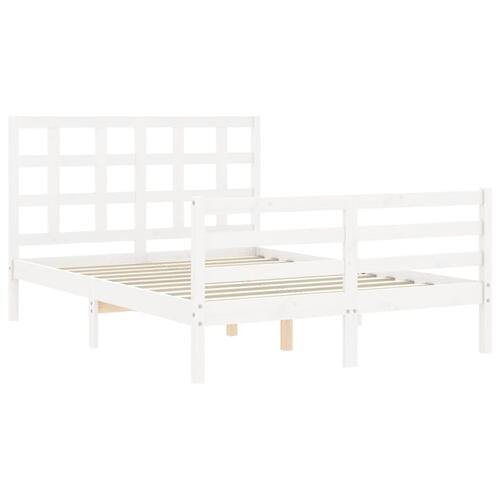 Sengeramme med sengegavl 140x190 cm massivt træ hvid