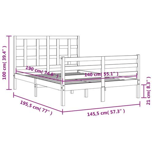 Sengeramme med sengegavl 140x190 cm massivt træ hvid