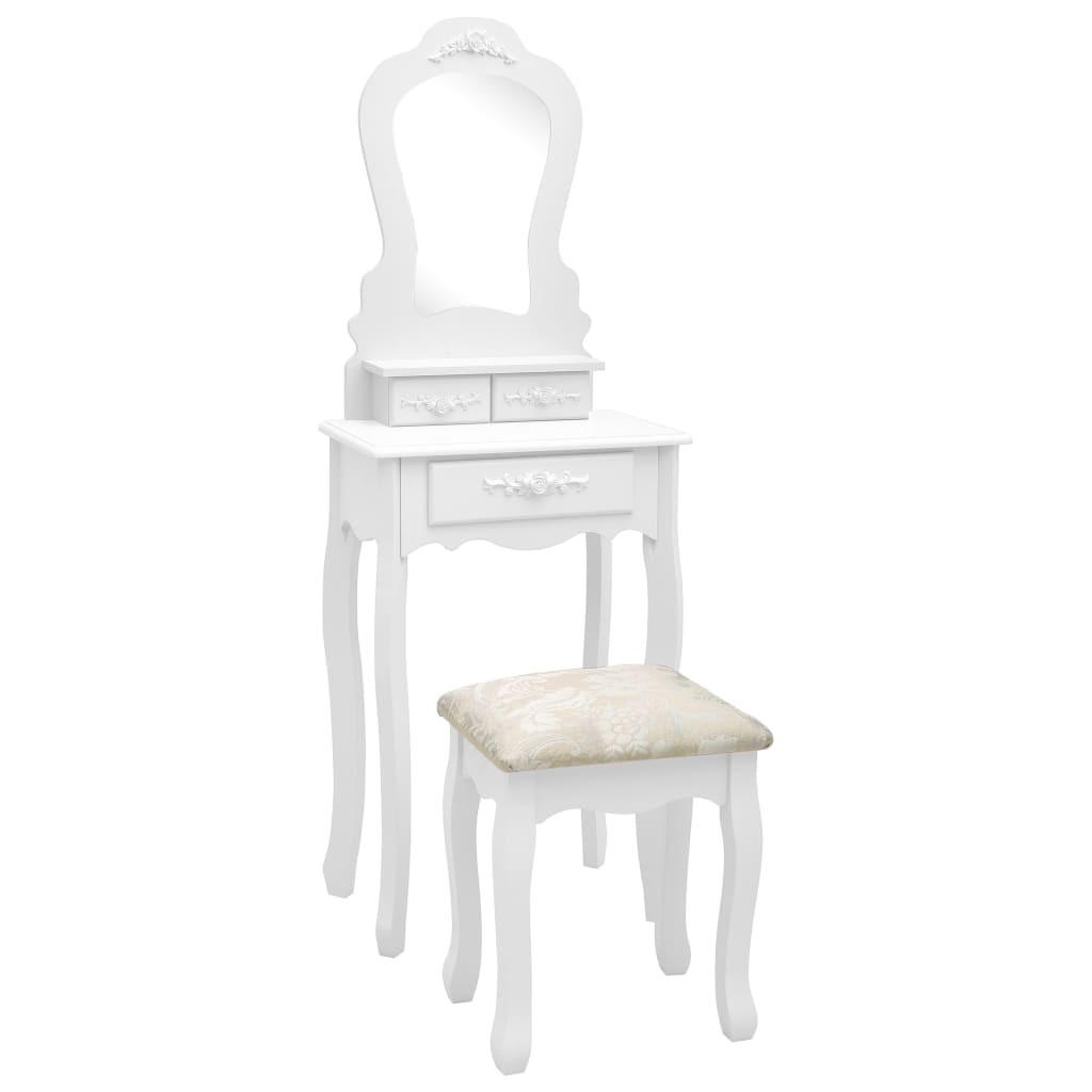 Sminkebordssæt med taburet 50x59x136 cm kejsertræ hvid