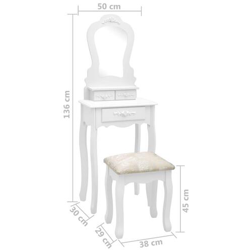 Sminkebordssæt med taburet 50x59x136 cm kejsertræ hvid
