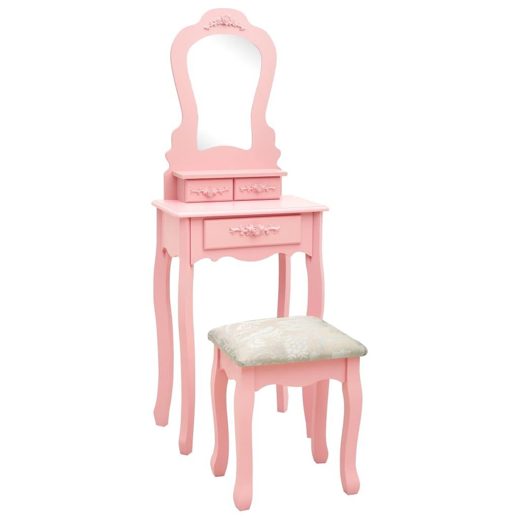 Sminkebordssæt med taburet 50x59x136 cm kejsertræ lyserød