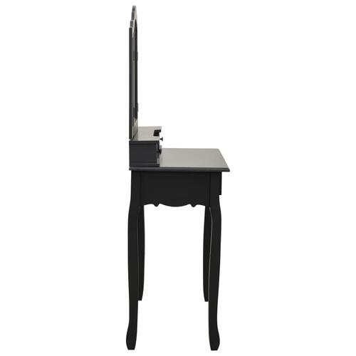 Sminkebordssæt med taburet 80x69x141 cm kejsertræ sort