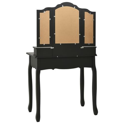 Sminkebordssæt med taburet 80x69x141 cm kejsertræ sort
