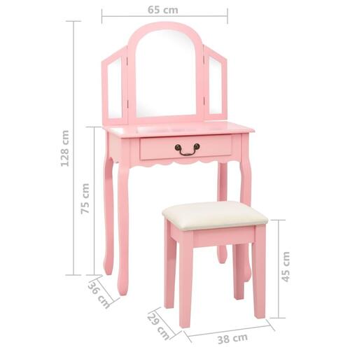 Kosmetikbord med taburet 65x36x128 cm kejsertræ MDF pink