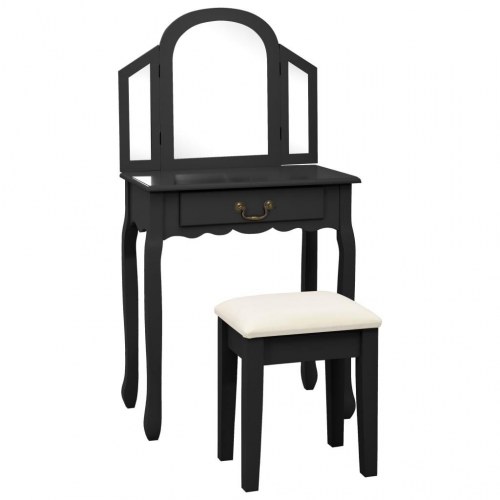 Kosmetikbord med taburet 65x36x128 cm kejsertræ MDF sort