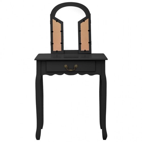 Kosmetikbord med taburet 65x36x128 cm kejsertræ MDF sort