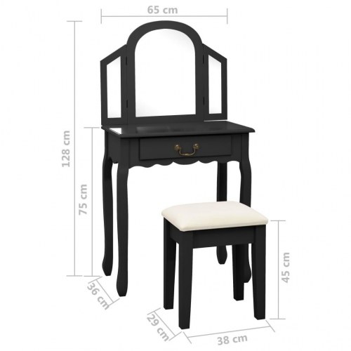 Kosmetikbord med taburet 65x36x128 cm kejsertræ MDF sort