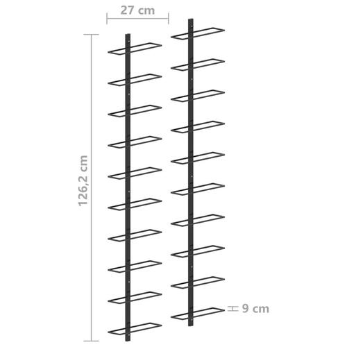 Væghængte vinreoler 2 stk. til 20 vinflasker metal sort